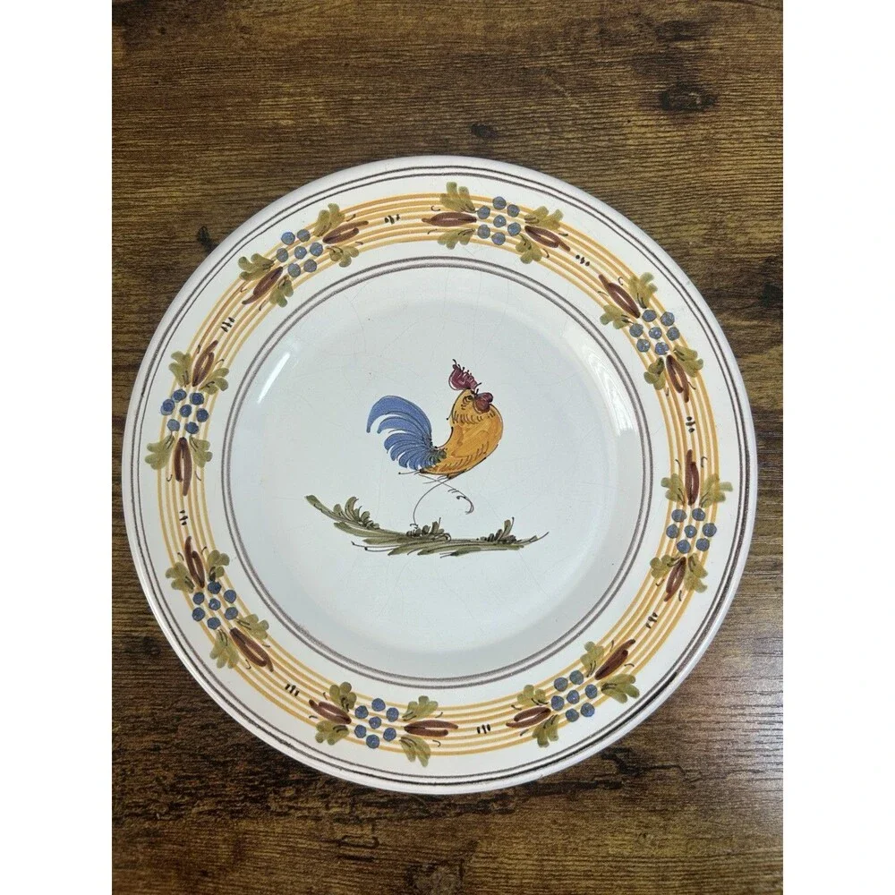 Vintage Italian Hand Painted Rooster Plate Maiolica Tuscan Decor 7.75”Signed
